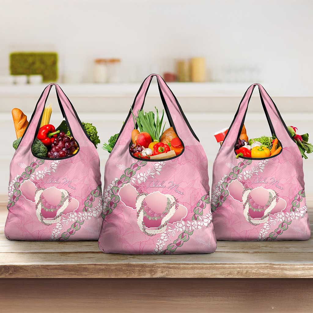 Hawaii Maui Island Flowers Lei Grocery Bag Lokelani Rose Pink LT7 3-pack One Size Pink - Polynesian Pride