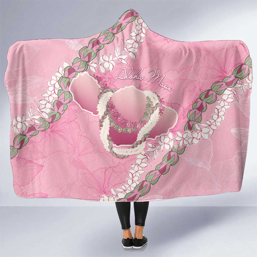 Hawaii Maui Island Flowers Lei Hooded Blanket Lokelani Rose Pink LT7 One Size Pink - Polynesian Pride