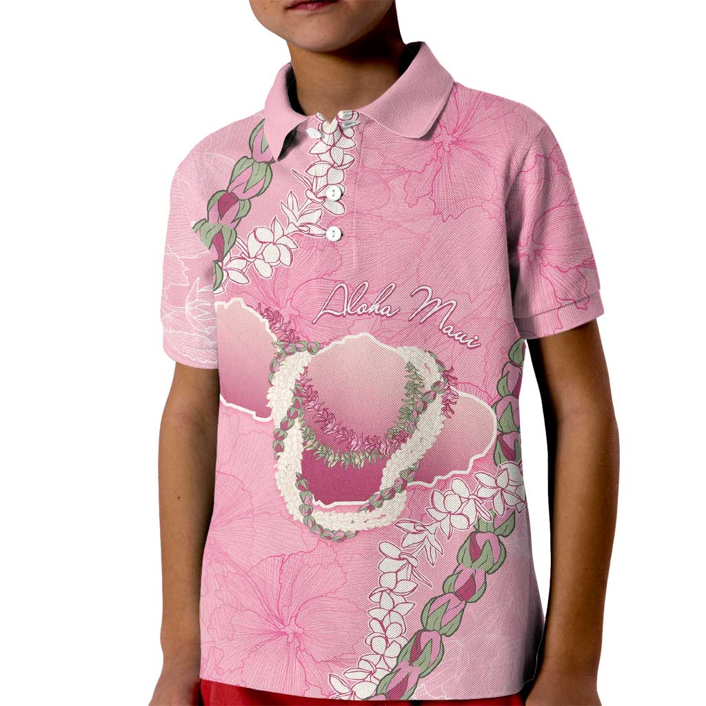 Hawaii Maui Island Flowers Lei Kid Polo Shirt Lokelani Rose Pink LT7 Kid Pink - Polynesian Pride