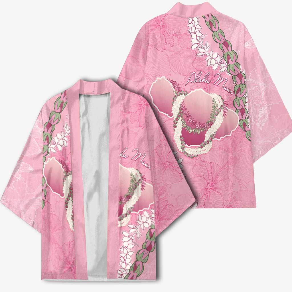 Hawaii Maui Island Flowers Lei Kimono Lokelani Rose Pink LT7 - Polynesian Pride