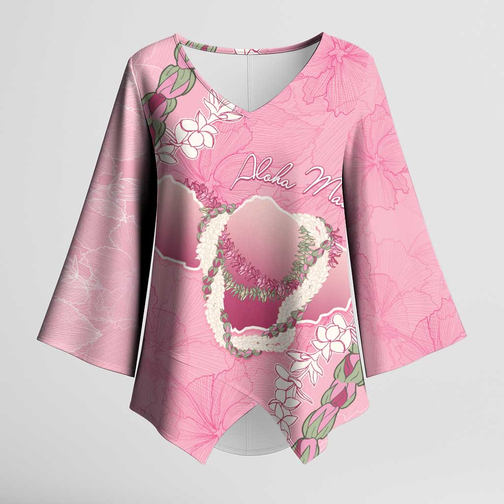 Hawaii Maui Island Flowers Lei Kimono Sleeve Blouse Lokelani Rose Pink