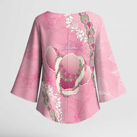 Hawaii Maui Island Flowers Lei Kimono Sleeve Blouse Lokelani Rose Pink