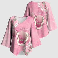 Hawaii Maui Island Flowers Lei Kimono Sleeve Blouse Lokelani Rose Pink