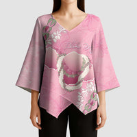 Hawaii Maui Island Flowers Lei Kimono Sleeve Blouse Lokelani Rose Pink