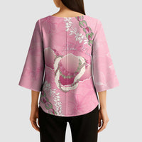 Hawaii Maui Island Flowers Lei Kimono Sleeve Blouse Lokelani Rose Pink