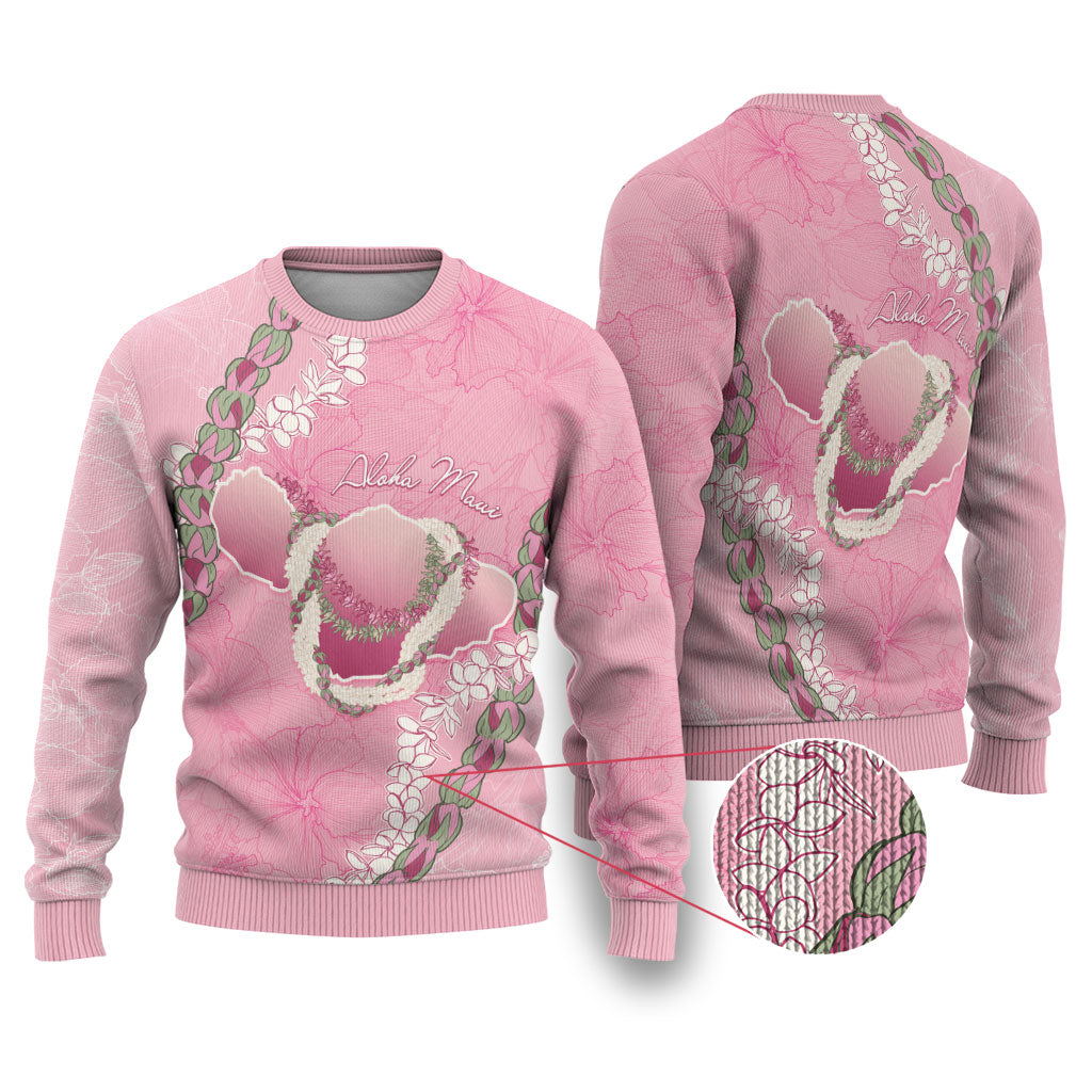 Hawaii Maui Island Flowers Lei Ugly Christmas Sweater Lokelani Rose Pink LT7 Pink - Polynesian Pride