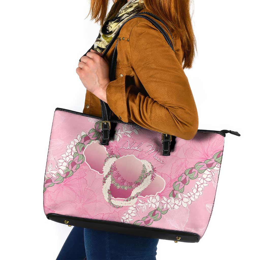 Hawaii Maui Island Flowers Lei Leather Tote Bag Lokelani Rose Pink LT7 Pink - Polynesian Pride