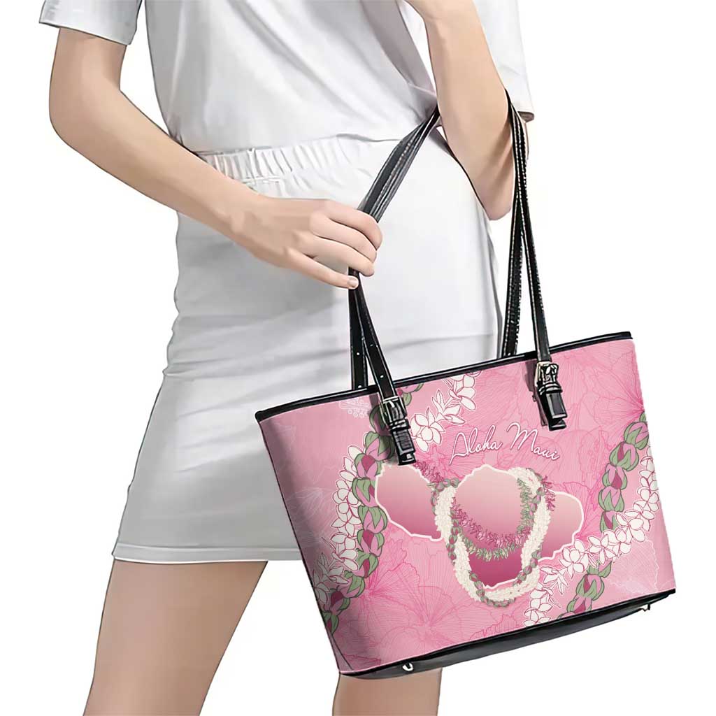 Hawaii Maui Island Flowers Lei Leather Tote Bag Lokelani Rose Pink LT7 - Polynesian Pride