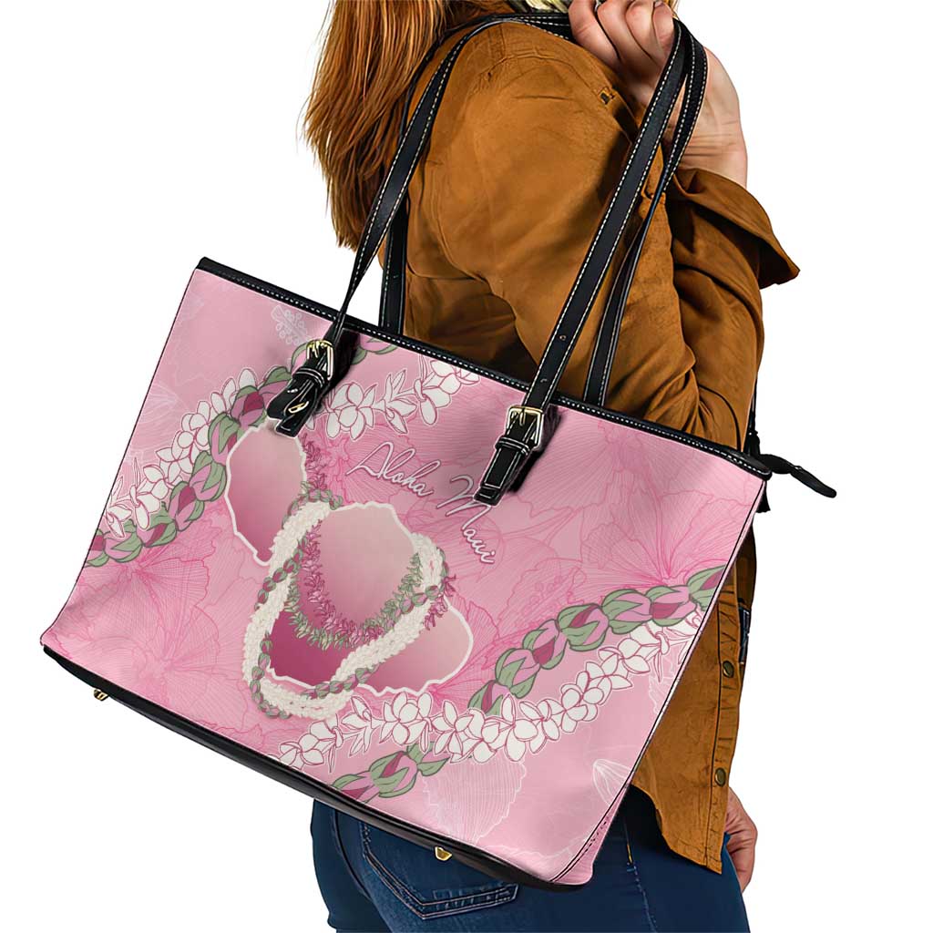Hawaii Maui Island Flowers Lei Leather Tote Bag Lokelani Rose Pink LT7 - Polynesian Pride