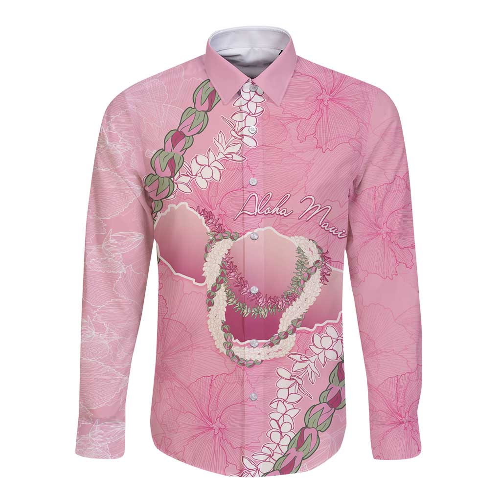 Hawaii Maui Island Flowers Lei Long Sleeve Button Shirt Lokelani Rose Pink LT7 Unisex Pink - Polynesian Pride