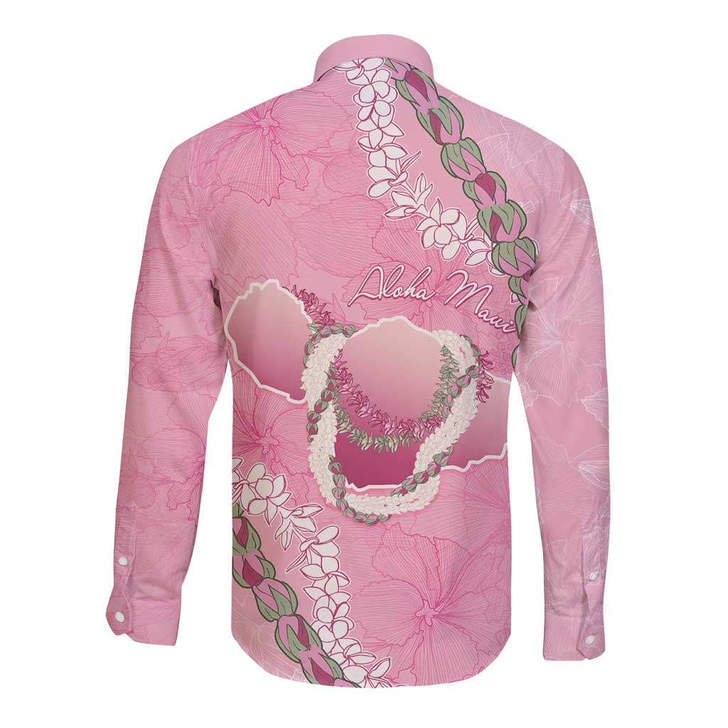 Hawaii Maui Island Flowers Lei Long Sleeve Button Shirt Lokelani Rose Pink LT7 - Polynesian Pride