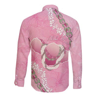 Hawaii Maui Island Flowers Lei Long Sleeve Button Shirt Lokelani Rose Pink LT7 - Polynesian Pride