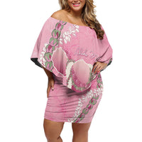 Hawaii Maui Island Flowers Lei Off Shoulder Short Dress Lokelani Rose Pink LT7 Women Pink - Polynesian Pride