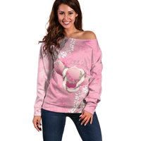Hawaii Maui Island Flowers Lei Off Shoulder Sweater Lokelani Rose Pink LT7 Women Pink - Polynesian Pride