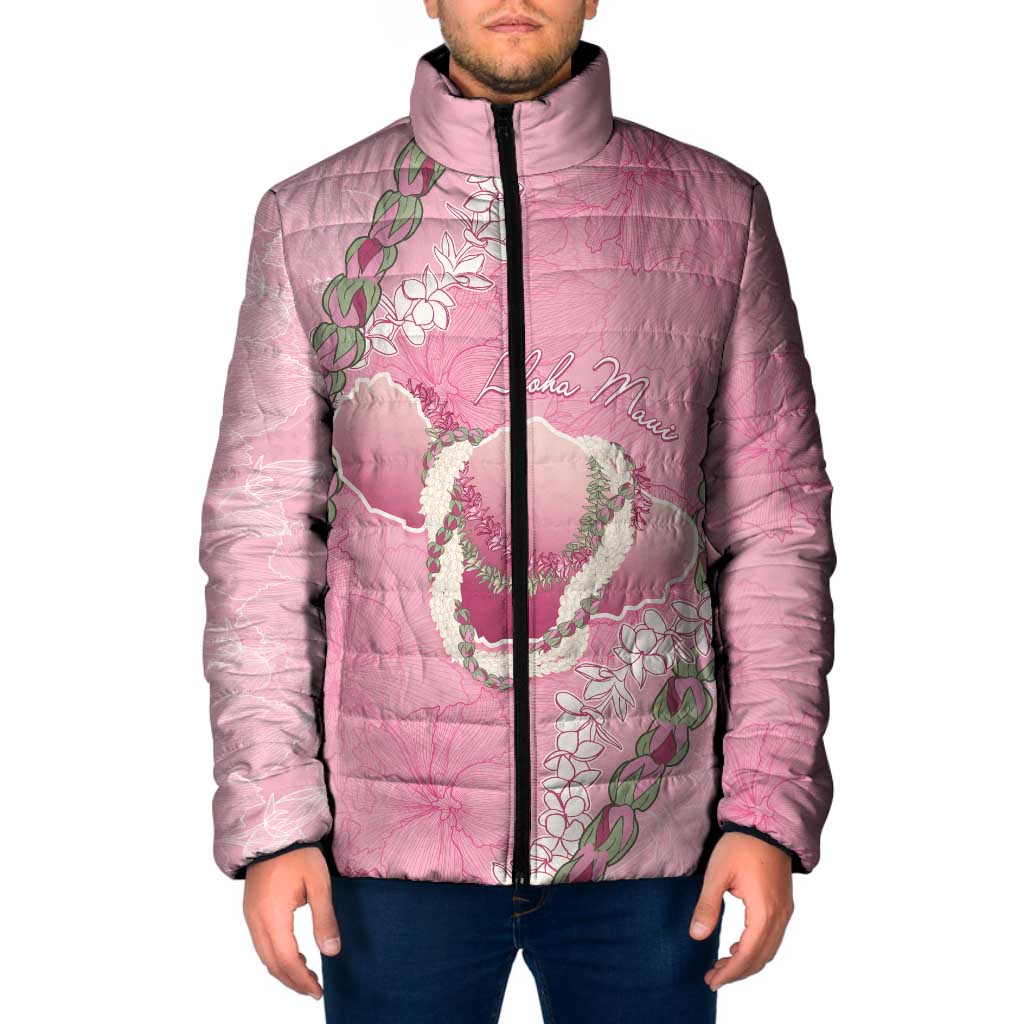 Hawaii Maui Island Flowers Lei Padded Jacket Lokelani Rose Pink LT7 Men Pink - Polynesian Pride
