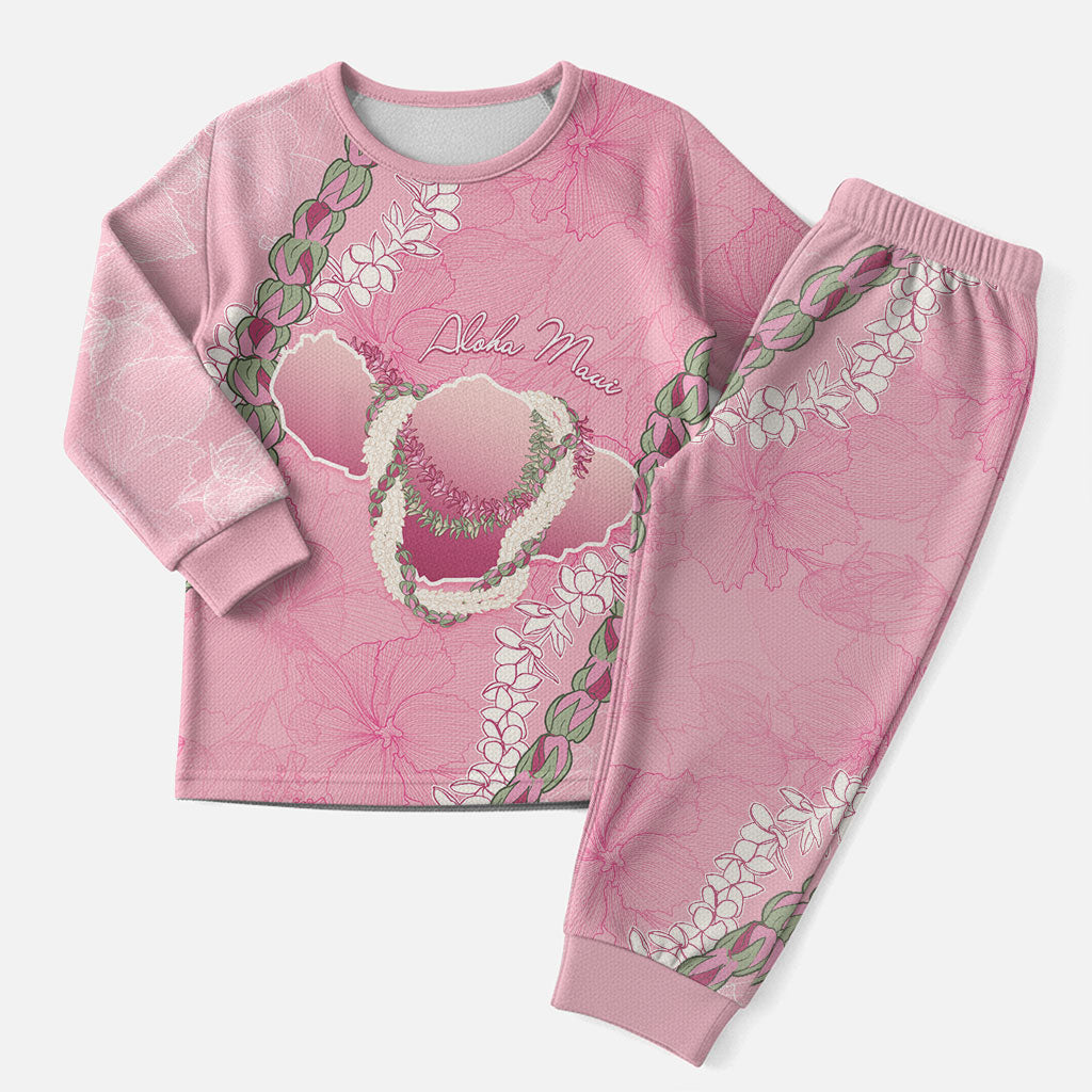 Hawaii Maui Island Flowers Lei Christmas Pajama Set Lokelani Rose Pink