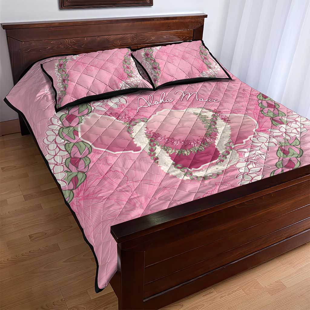 Hawaii Maui Island Flowers Lei Quilt Bed Set Lokelani Rose Pink LT7 - Polynesian Pride