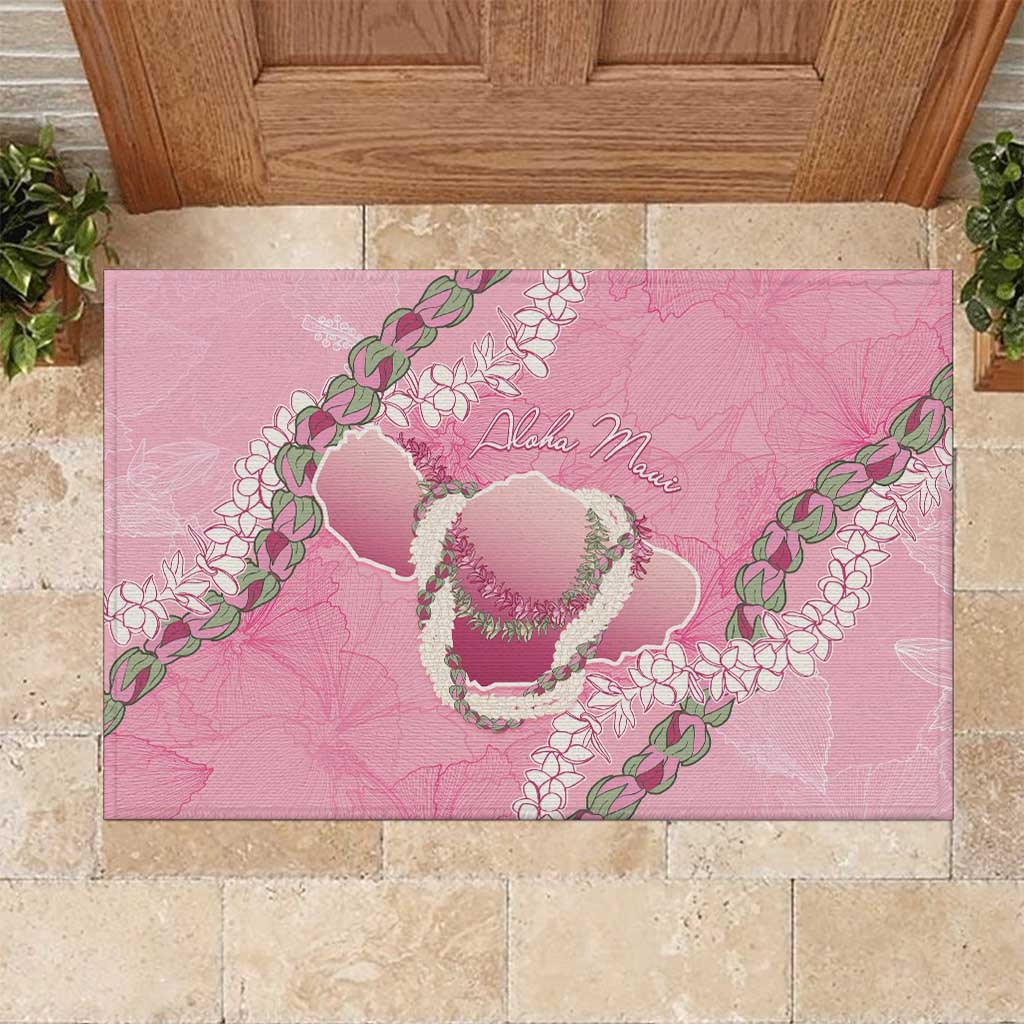 Hawaii Maui Island Flowers Lei Rubber Doormat Lokelani Rose Pink LT7 Pink - Polynesian Pride
