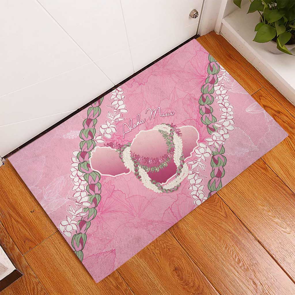 Hawaii Maui Island Flowers Lei Rubber Doormat Lokelani Rose Pink LT7 - Polynesian Pride