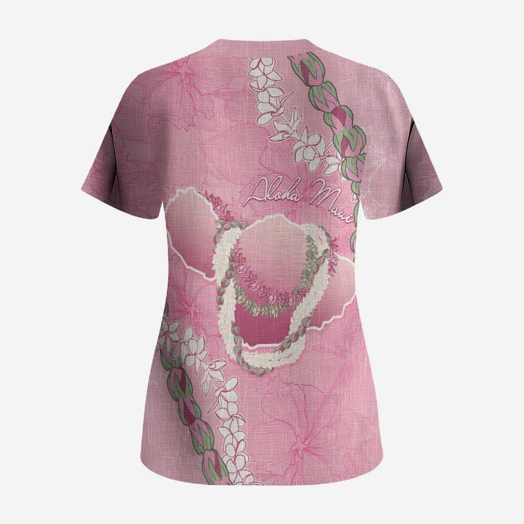 Hawaii Maui Island Flowers Lei Scrub Top Lokelani Rose Pink LT7 - Polynesian Pride