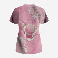 Hawaii Maui Island Flowers Lei Scrub Top Lokelani Rose Pink LT7 - Polynesian Pride