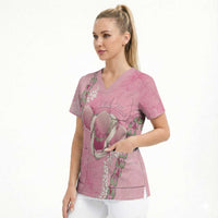 Hawaii Maui Island Flowers Lei Scrub Top Lokelani Rose Pink LT7 - Polynesian Pride
