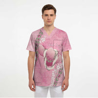 Hawaii Maui Island Flowers Lei Scrub Top Lokelani Rose Pink LT7 - Polynesian Pride