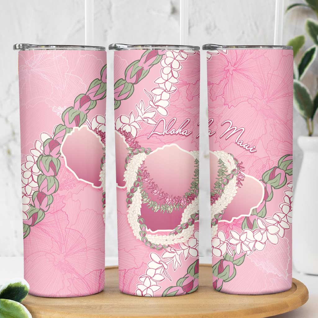 Hawaii Maui Island Flowers Lei Skinny Tumbler Lokelani Rose Pink