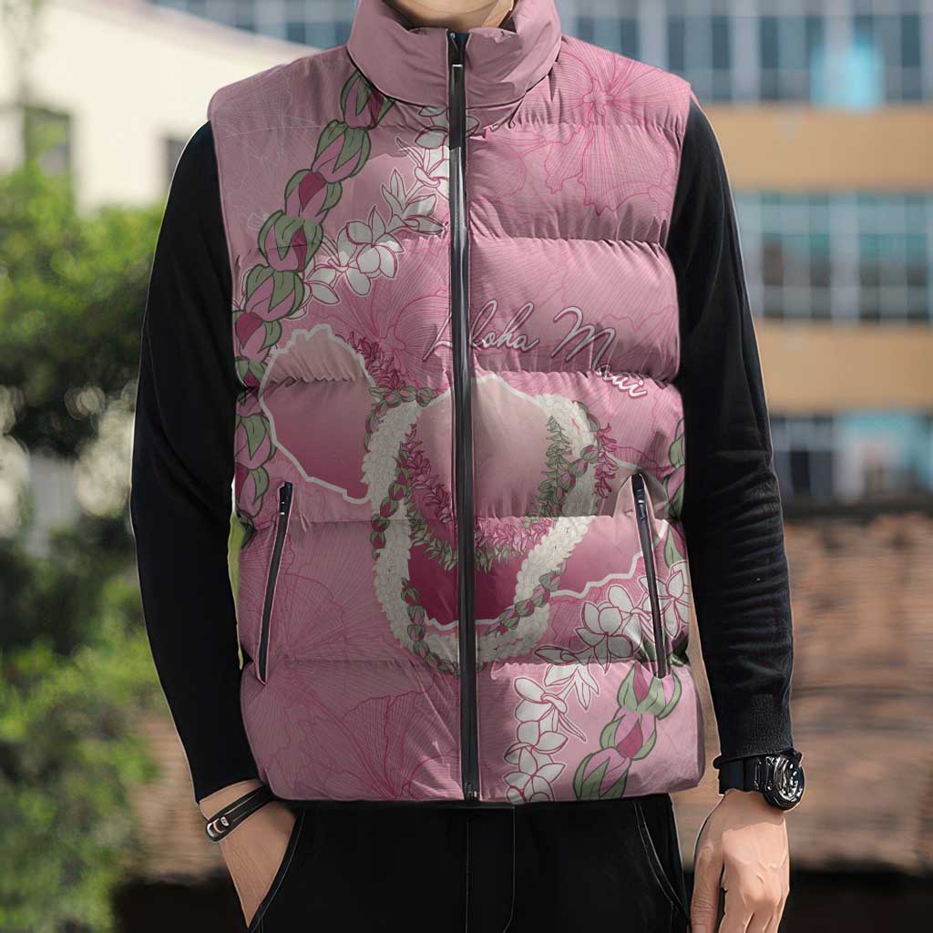 Hawaii Maui Island Flowers Lei Sleeveless Puffer Jacket Lokelani Rose Pink LT7 - Polynesian Pride