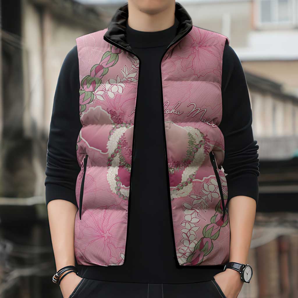 Hawaii Maui Island Flowers Lei Sleeveless Puffer Jacket Lokelani Rose Pink LT7 - Polynesian Pride