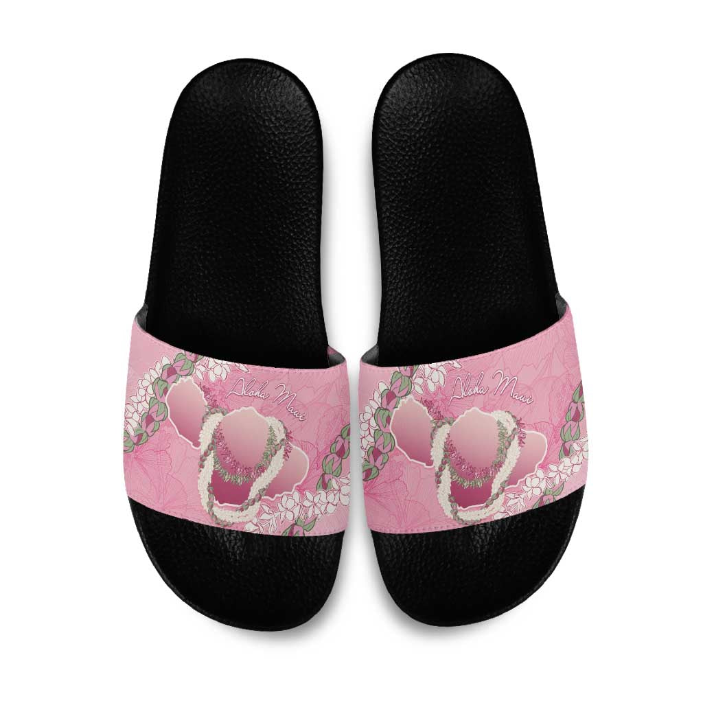 Hawaii Maui Island Flowers Lei Slide Sandals Lokelani Rose Pink LT7 Pink - Polynesian Pride