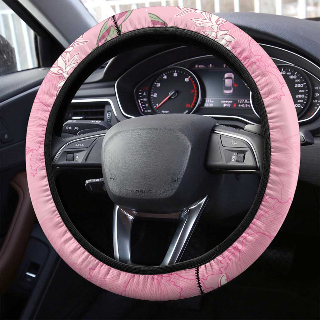Hawaii Maui Island Flowers Lei Steering Wheel Cover Lokelani Rose Pink LT7 - Polynesian Pride