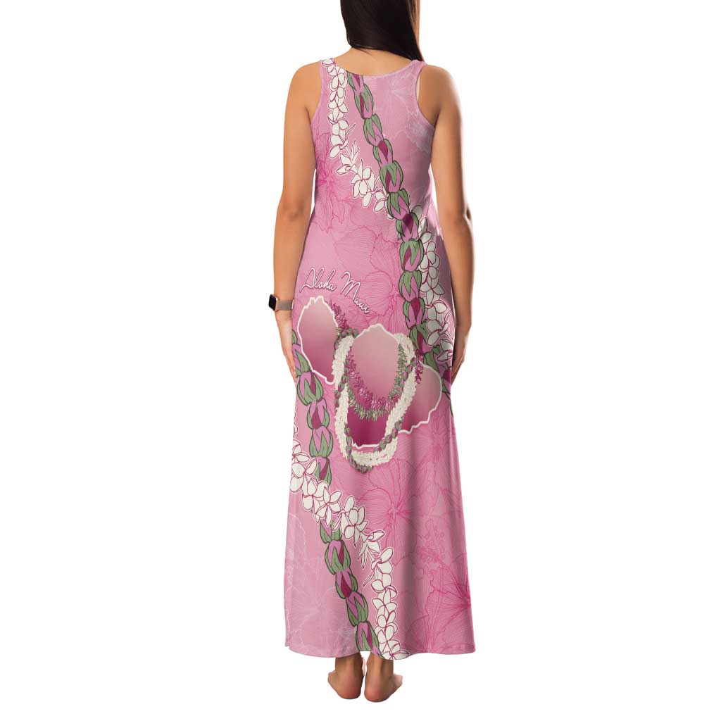 Hawaii Maui Island Flowers Lei Tank Maxi Dress Lokelani Rose Pink