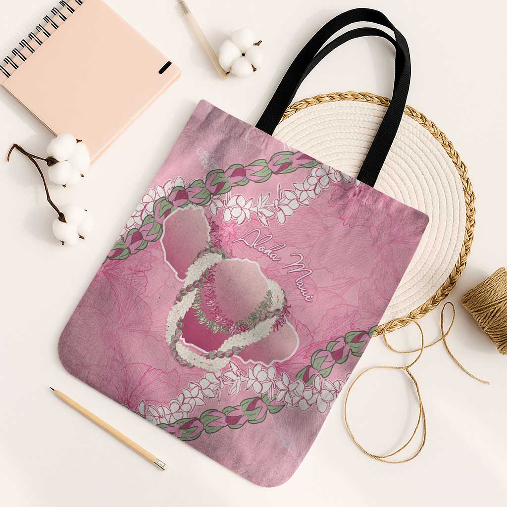 Hawaii Maui Island Flowers Lei Tote Bag Lokelani Rose Pink LT7 Black Strap One Size Pink - Polynesian Pride