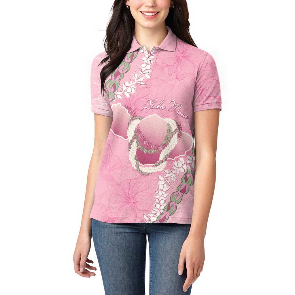 Hawaii Maui Island Flowers Lei Women Polo Shirt Lokelani Rose Pink