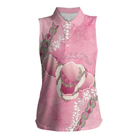 Hawaii Maui Island Flowers Lei Women Sleeveless Polo Shirt Lokelani Rose Pink