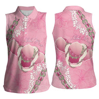 Hawaii Maui Island Flowers Lei Women Sleeveless Polo Shirt Lokelani Rose Pink