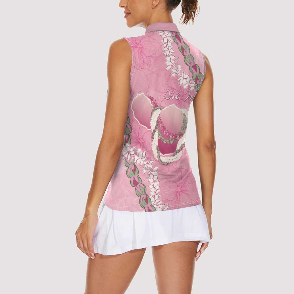 Hawaii Maui Island Flowers Lei Women Sleeveless Polo Shirt Lokelani Rose Pink
