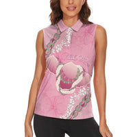 Hawaii Maui Island Flowers Lei Women Sleeveless Polo Shirt Lokelani Rose Pink