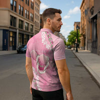 Hawaii Maui Island Flowers Lei Zipper Polo Shirt Lokelani Rose Pink LT7 - Polynesian Pride