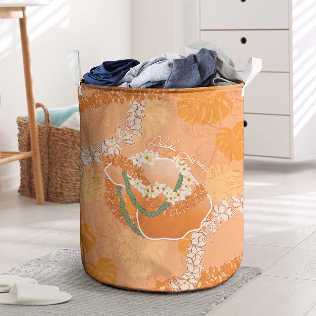 Hawaii Lanai Island Flowers Lei Laundry Basket Orange Kaunaoa Mix Maile