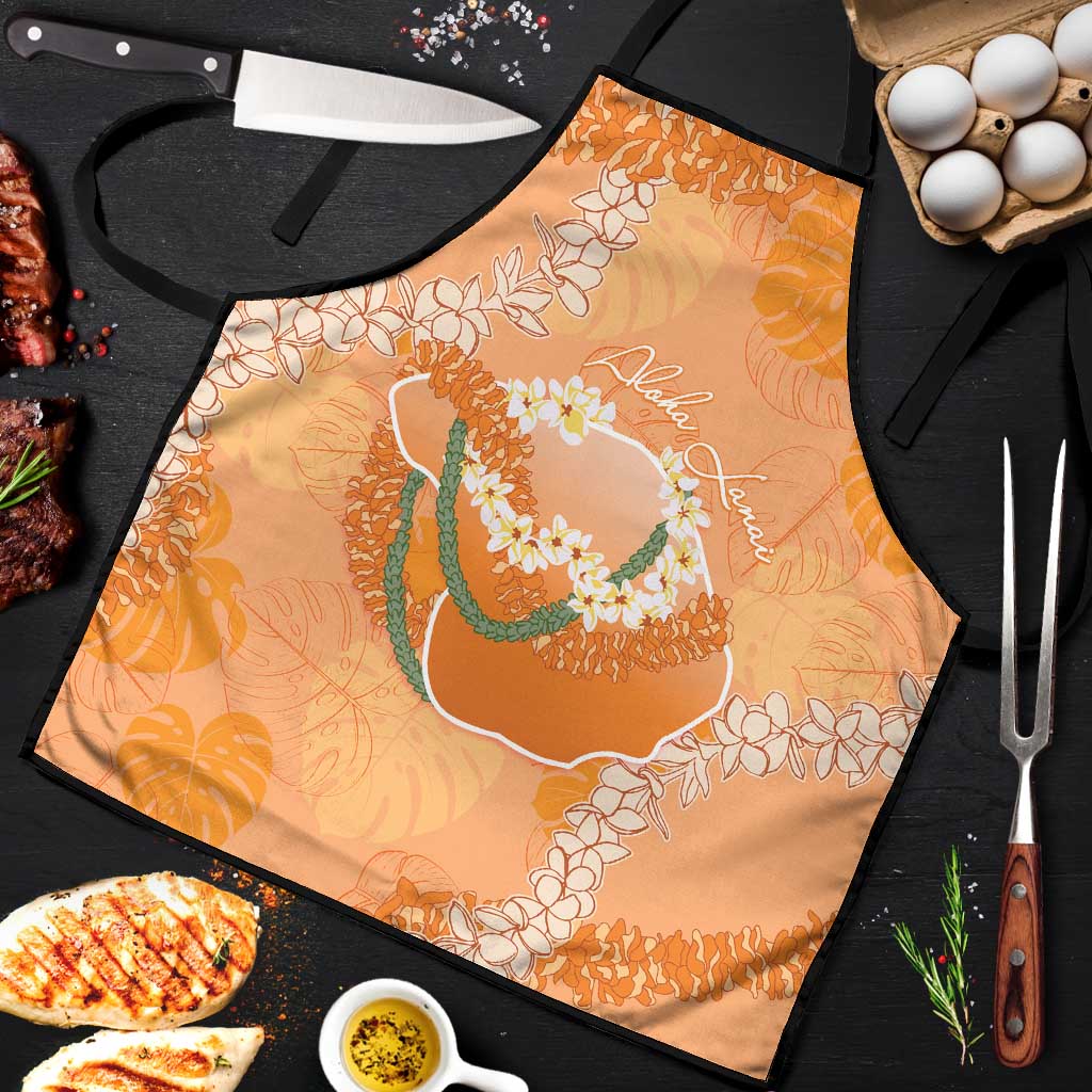 Hawaii Lanai Island Flowers Lei Apron Orange Kaunaoa Mix Maile LT7 Orange - Polynesian Pride