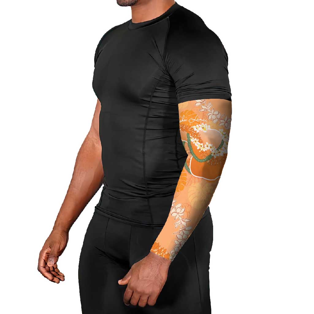 Hawaii Lanai Island Flowers Lei Arm Sleeves Orange Kaunaoa Mix Maile LT7 - Polynesian Pride