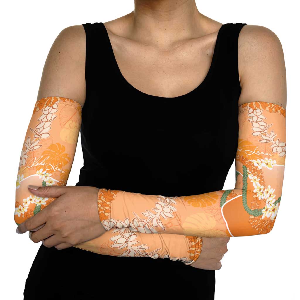 Hawaii Lanai Island Flowers Lei Arm Sleeves Orange Kaunaoa Mix Maile LT7 - Polynesian Pride
