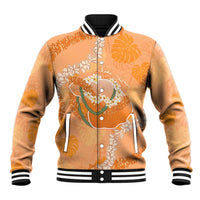 Hawaii Lanai Island Flowers Lei Baseball Jacket Orange Kaunaoa Mix Maile LT7 Unisex Orange - Polynesian Pride