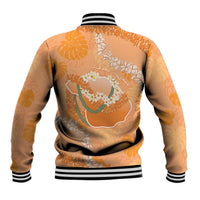 Hawaii Lanai Island Flowers Lei Baseball Jacket Orange Kaunaoa Mix Maile LT7 - Polynesian Pride