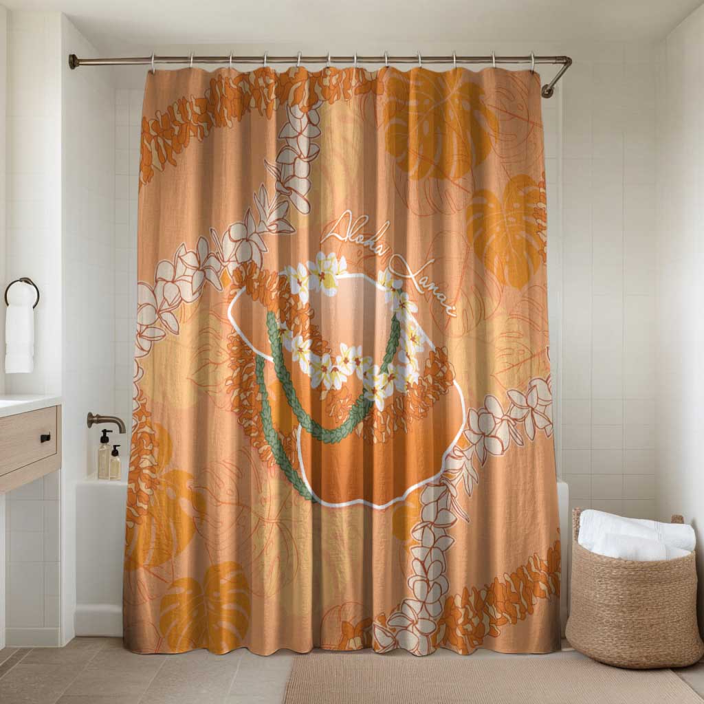 Hawaii Lanai Island Flowers Lei Bathroom Set Orange Kaunaoa Mix Maile LT7 Shower Curtain Only Orange - Polynesian Pride
