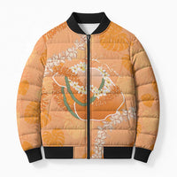 Hawaii Lanai Island Flowers Lei Bomber Puffer Jacket Orange Kaunaoa Mix Maile LT7 Unisex Orange - Polynesian Pride