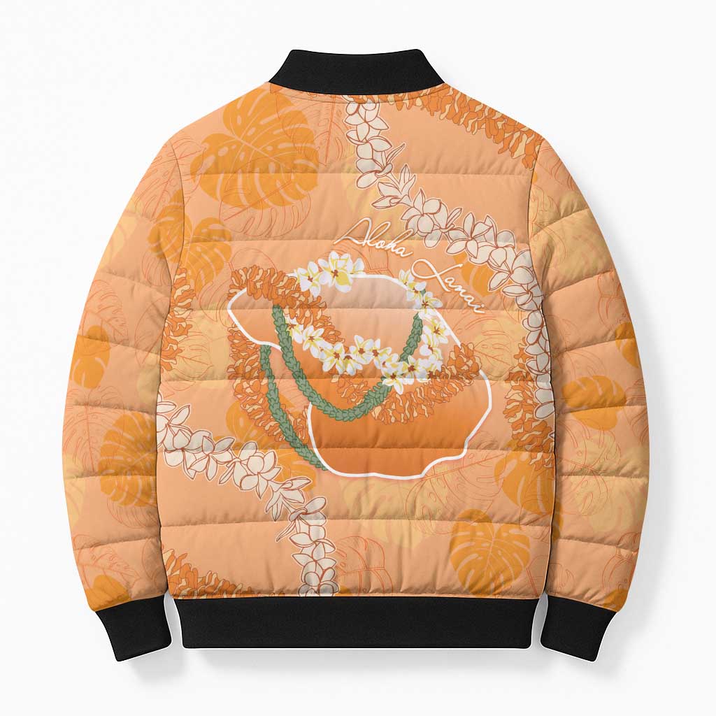 Hawaii Lanai Island Flowers Lei Bomber Puffer Jacket Orange Kaunaoa Mix Maile LT7 - Polynesian Pride