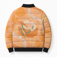 Hawaii Lanai Island Flowers Lei Bomber Puffer Jacket Orange Kaunaoa Mix Maile LT7 - Polynesian Pride